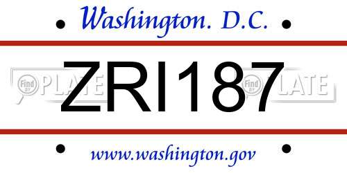 ZRI187 District Of Columbia License Plate