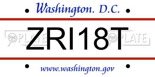 ZRI18T District Of Columbia License Plate