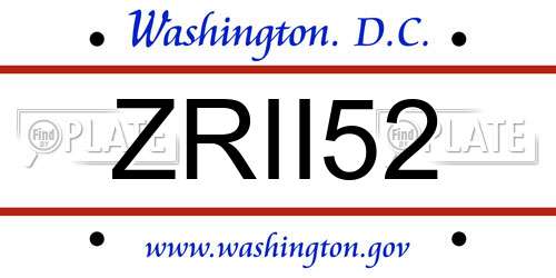 ZRII52 District Of Columbia License Plate