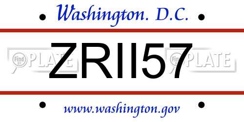 ZRII57 District Of Columbia License Plate