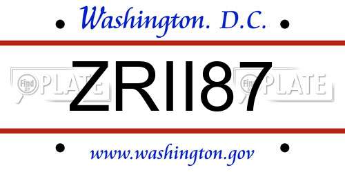 ZRII87 District Of Columbia License Plate
