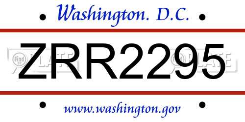 ZRR2295 District Of Columbia License Plate
