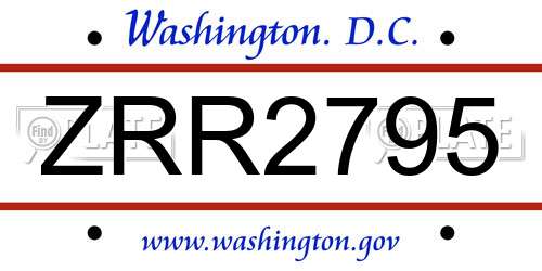 ZRR2795 District Of Columbia License Plate