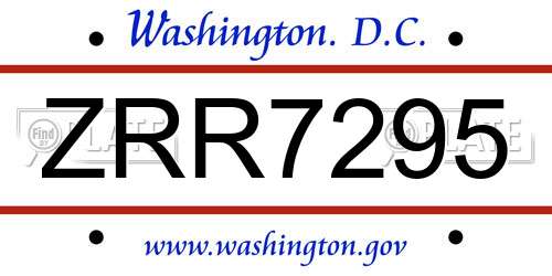 ZRR7295 District Of Columbia License Plate