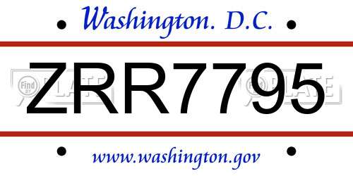 ZRR7795 District Of Columbia License Plate