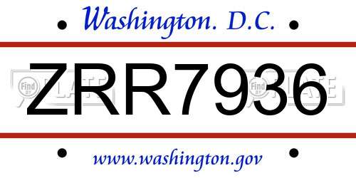 ZRR7936 District Of Columbia License Plate