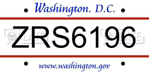 ZRS6196 District Of Columbia License Plate