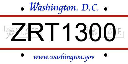 ZRT1300 District Of Columbia License Plate
