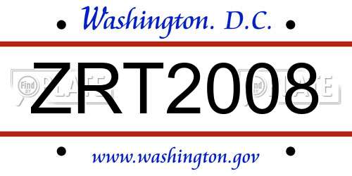 ZRT2008 District Of Columbia License Plate