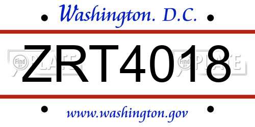 ZRT4018 District Of Columbia License Plate