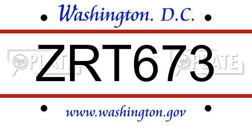 ZRT673 District Of Columbia License Plate