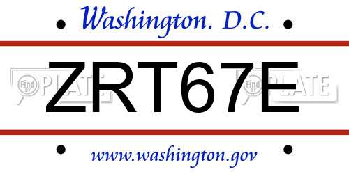 ZRT67E District Of Columbia License Plate