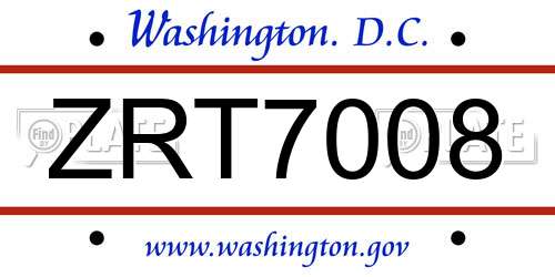 ZRT7008 District Of Columbia License Plate