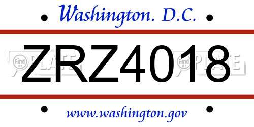 ZRZ4018 District Of Columbia License Plate