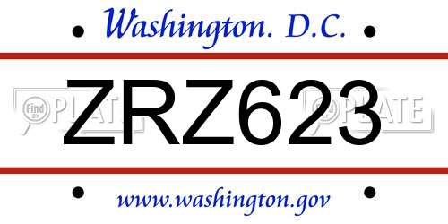 ZRZ623 District Of Columbia License Plate