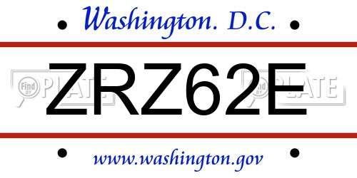 ZRZ62E District Of Columbia License Plate