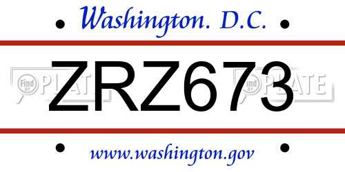 ZRZ673 District Of Columbia License Plate