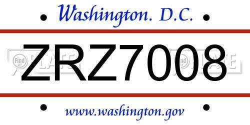 ZRZ7008 District Of Columbia License Plate