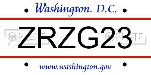 ZRZG23 District Of Columbia License Plate