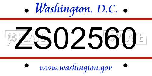 ZS02560 District Of Columbia License Plate