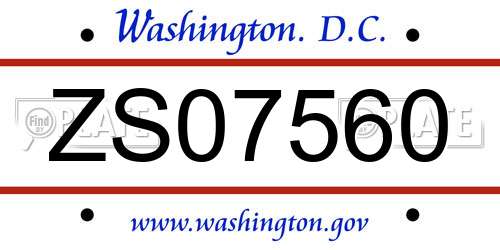 ZS07560 District Of Columbia License Plate