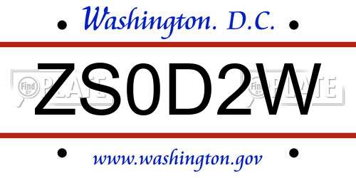 ZS0D2W District Of Columbia License Plate