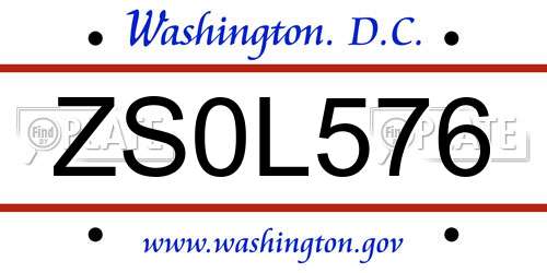 ZS0L576 District Of Columbia License Plate