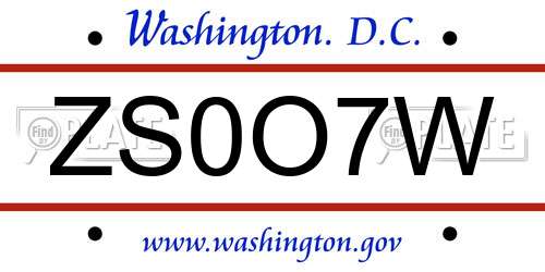 ZS0O7W District Of Columbia License Plate