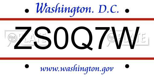 ZS0Q7W District Of Columbia License Plate