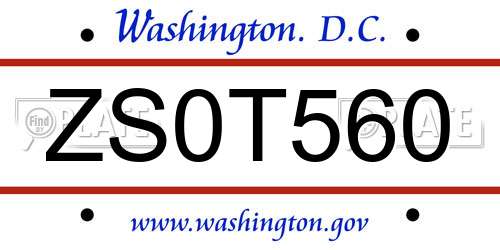 ZS0T560 District Of Columbia License Plate