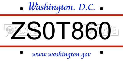 ZS0T860 District Of Columbia License Plate