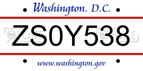 ZS0Y538 District Of Columbia License Plate