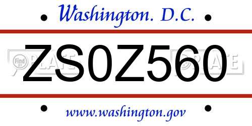 ZS0Z560 District Of Columbia License Plate