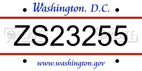 ZS23255 District Of Columbia License Plate