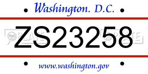 ZS23258 District Of Columbia License Plate