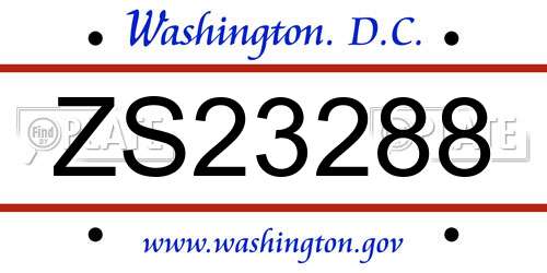 ZS23288 District Of Columbia License Plate