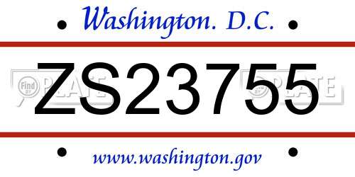 ZS23755 District Of Columbia License Plate