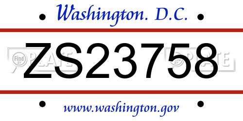 ZS23758 District Of Columbia License Plate