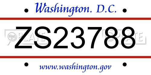 ZS23788 District Of Columbia License Plate