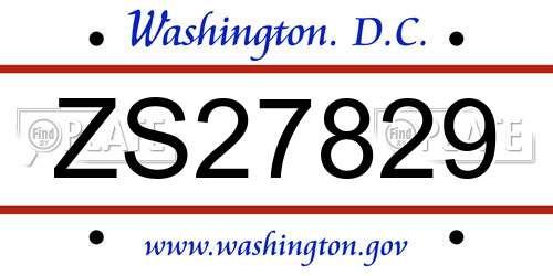 ZS27829 District Of Columbia License Plate
