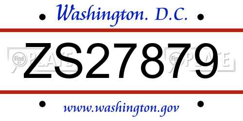 ZS27879 District Of Columbia License Plate