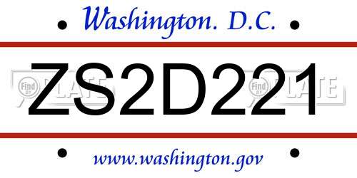 ZS2D221 District Of Columbia License Plate
