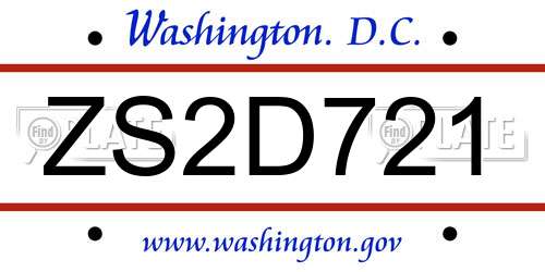 ZS2D721 District Of Columbia License Plate