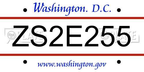 ZS2E255 District Of Columbia License Plate