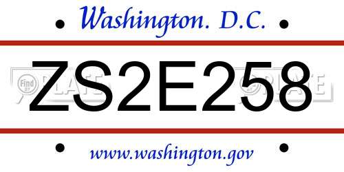 ZS2E258 District Of Columbia License Plate
