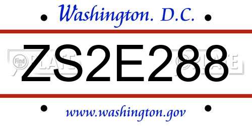 ZS2E288 District Of Columbia License Plate