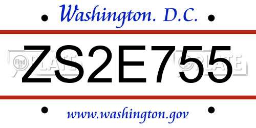 ZS2E755 District Of Columbia License Plate