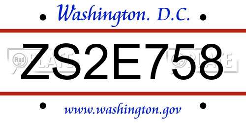 ZS2E758 District Of Columbia License Plate