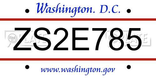 ZS2E785 District Of Columbia License Plate