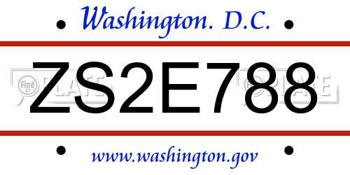 ZS2E788 District Of Columbia License Plate